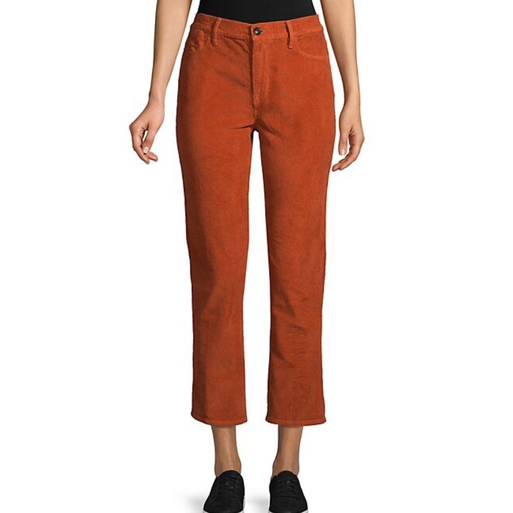 NEW FRAME DENIM Women High Rise Corduroy Burnt Orange Straight Crop Ankle Pant